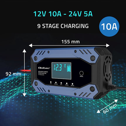 Lader voor batterijen 12-24V, 10A (AGM, GEL, LiFePO4)