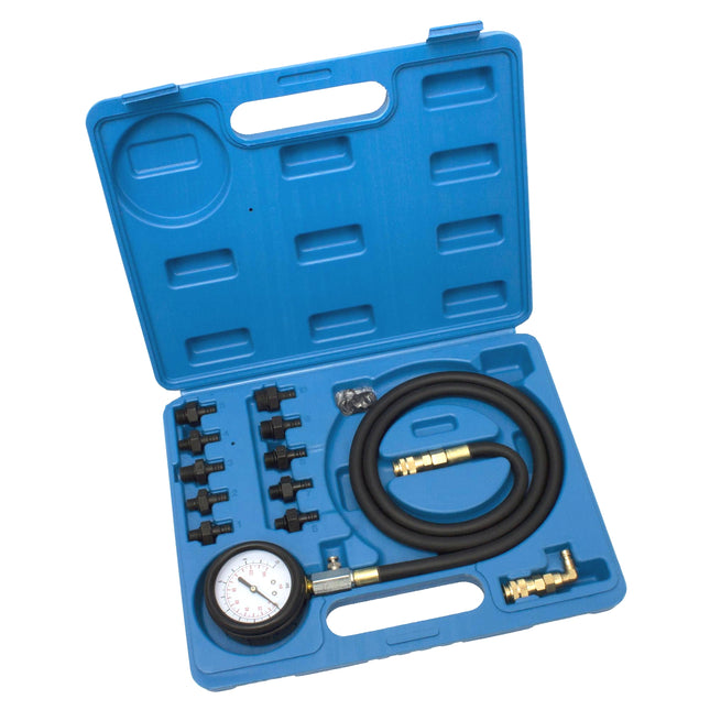Universele oliedruktester / oliedrukmeter, 0–10 bar, 12-delig.